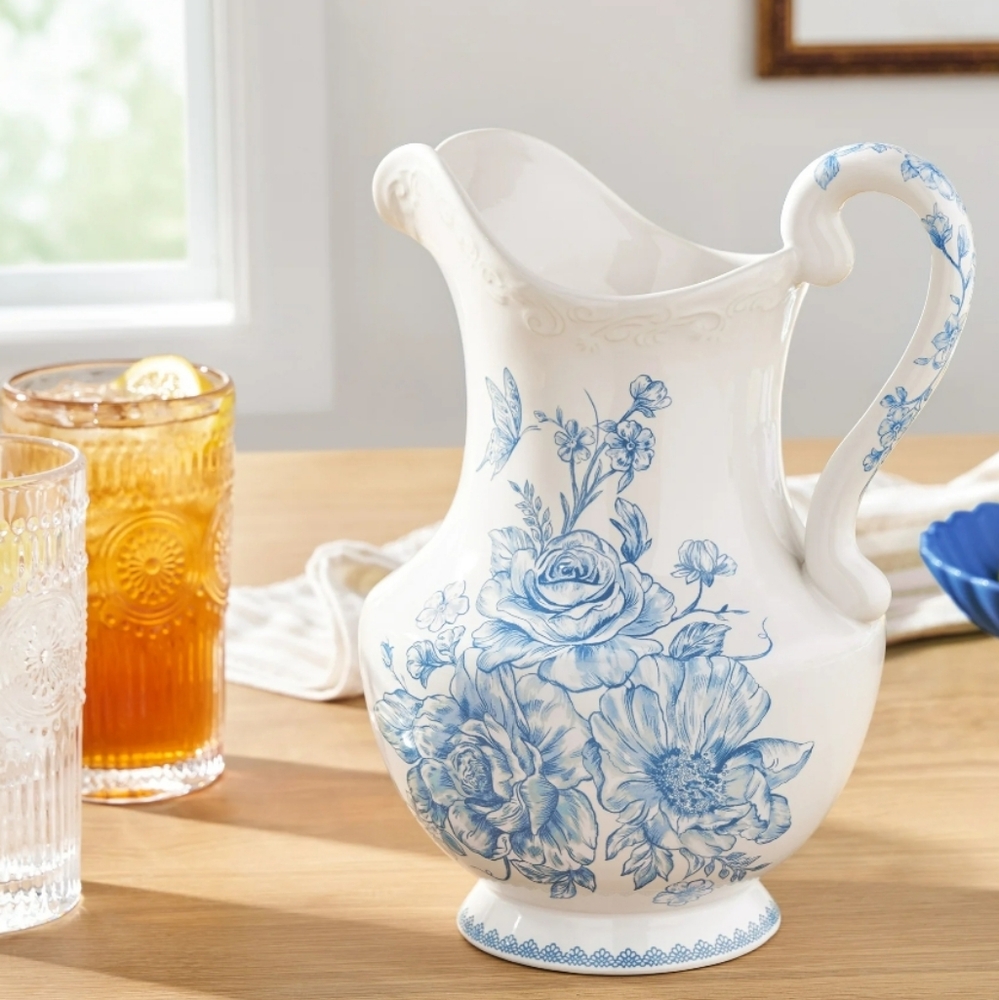 ❤️ 2025 The Pioneer Woman Agatha Blue and White Floral Pitcher
